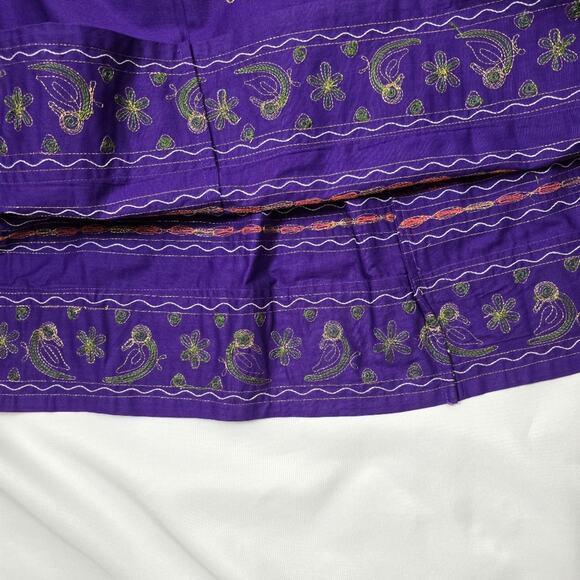 Hand Embroidered Purple Red Embroidered 70s Maxi Skirt Indian Mirrow Border XL - Picture 8 of 12